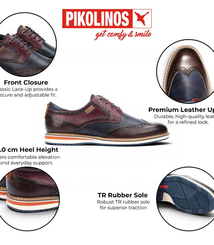 Pikolinos Men’s Brown Burgundy Leather Brogue Lace-Up Oxford Shoes - Avila