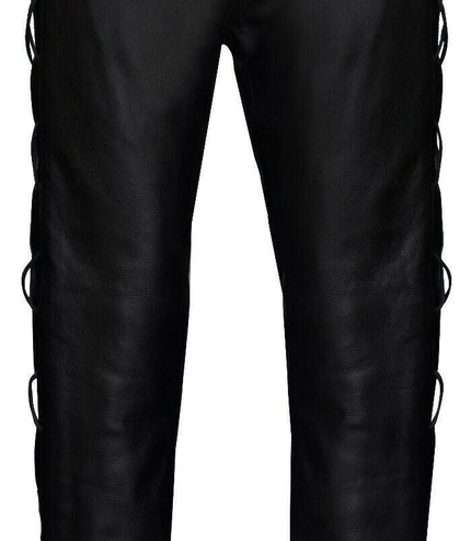 Mens Laced Leather Biker Jeans-Utah