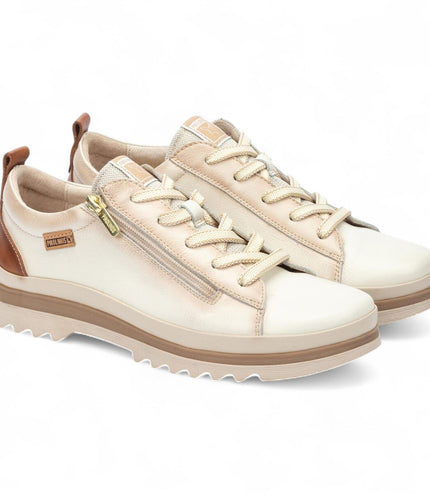Pikolinos Women's Nata White Leather Laces & Zipper Trainers - Vigo