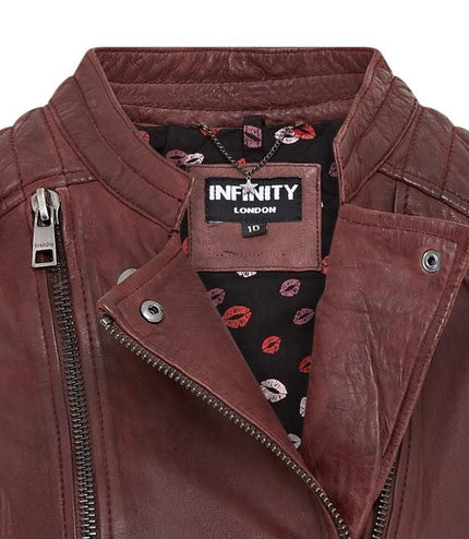 Womens Burgundy Biker Leather Jacket - Delhi