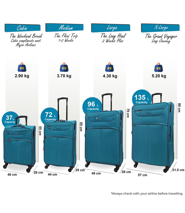 Ashford Set of 4 Soft Shell Suitcase in Teal