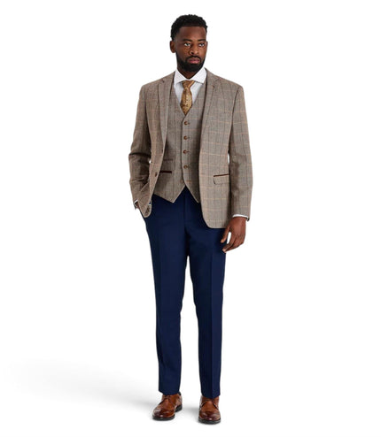 Men's Brown Tweed Suit with Mayfair Navy Trousers - Harris