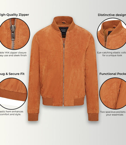 Mens Soft Goat Suede MA-1 Varsity Bomber Jacket  - Dalian - Tan