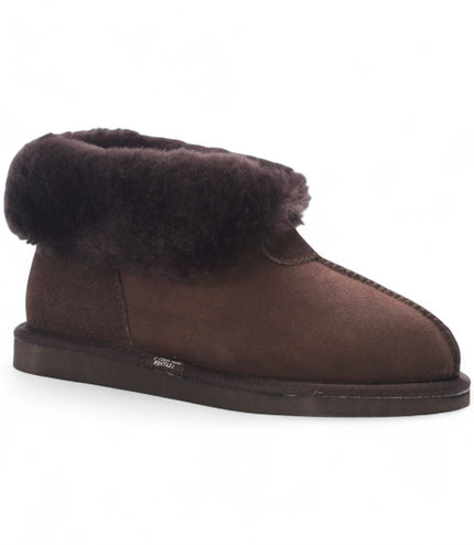 Women's Sheepskin Suede Ankle Brown Slip-On Bootie Winter - Glacier