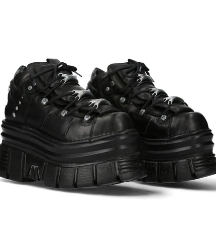 New Rock M-106-C178 Black Tower Gothic Punk Chunky Ankle Boots
