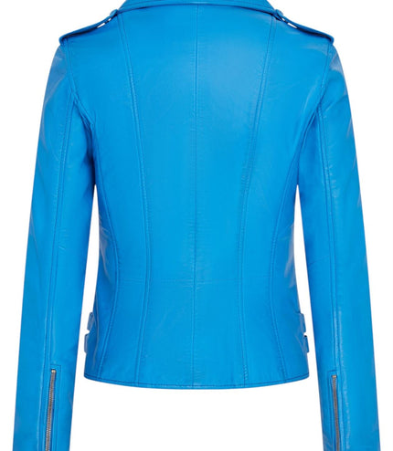 Womens Leather Brando Biker Jacket-Orlando - Blue