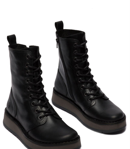 Fly London Womens Black Rami043 Casual Leather Lace-Up Ankle Dress Boots