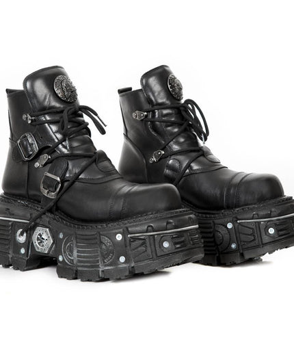 New Rock M-Tank007-S1 Black Leather Gothic Combat Platform Ankle Boots