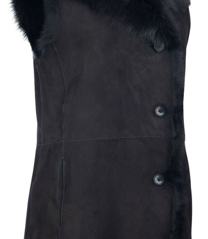 Women's Black Toscana Sheepskin Buttoned Gilet-Manama