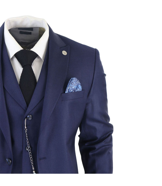 Men's Classic 3-Piece Plain Navy Suit