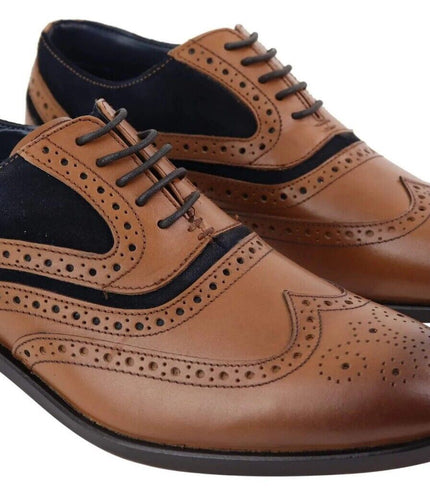 Mens Retro Oxford Navy Suede Brogue Shoes In Tan Leather