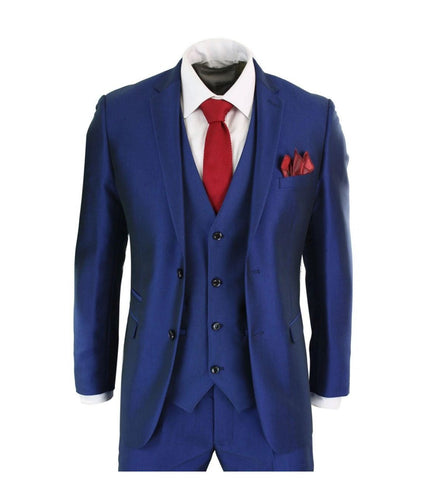 Mens 3 Piece Shiny Royal Blue Classic Suit