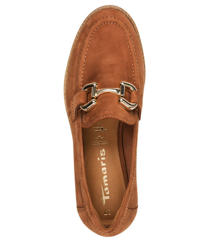 Tamaris Womens Cognac Tan Brown Leather Loafers Slip-On Platform Shoes