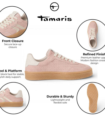 Tamaris Women's Pink Leather White Stripes Trainers Sneaker Shoes