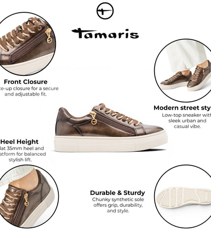 Tamaris Womens Brown Faux Leather Fashion Lace Up Sneakers