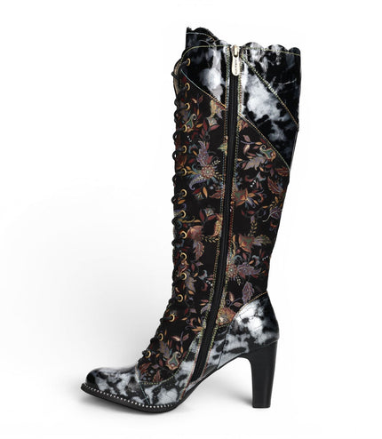 Laura Vita Womens Victorian Black Leather Lace-Up Long Heel High Boots - Alcbaneo-158