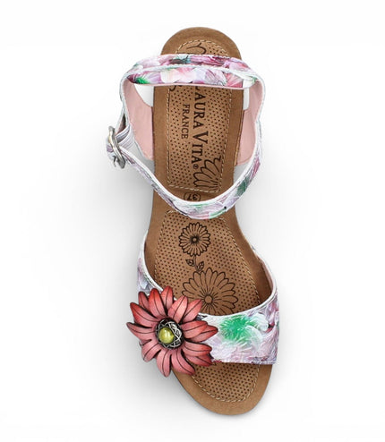 Laura Vita Women's Facyo 75 Lilac Purple Floral Leather Wedge Espadrille Sandals