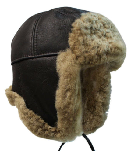 Men's B3 Brown Ginger RAF Aviator Shearling Sheepskin WW2 Flying Hat