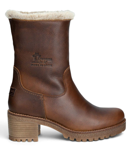 Panama Jack Women's Bark Brown Leather Waterproof Warm Heeled Boots - Piola B8