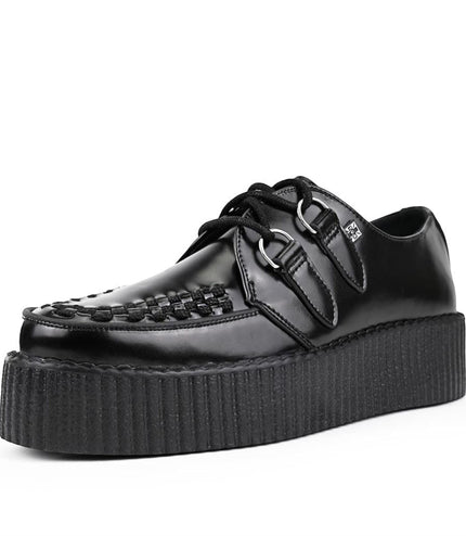 TUK Viva High Creeper Black Leather Platform Lace-Up Goth Shoes - AV6802