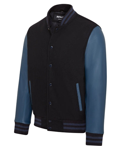 Letterman Baseball Wool Leather Varsity Bomber Jacket - Genoa - Black/Blue