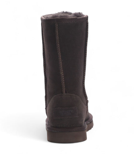 Women's Genuine Sheepskin Brown Suede Slip-On Ankle Winter Boots - Dusk
