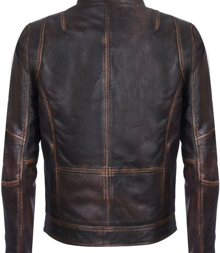 Men's Leather Retro Biker Jacket-Toronto - Brown