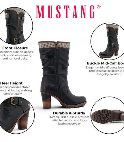Mustang Women's Black Mid-Calf Heeled Long Boots - M0162001