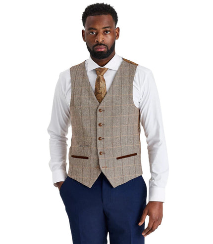Men's Brown Tweed Suit with Mayfair Navy Trousers - Harris