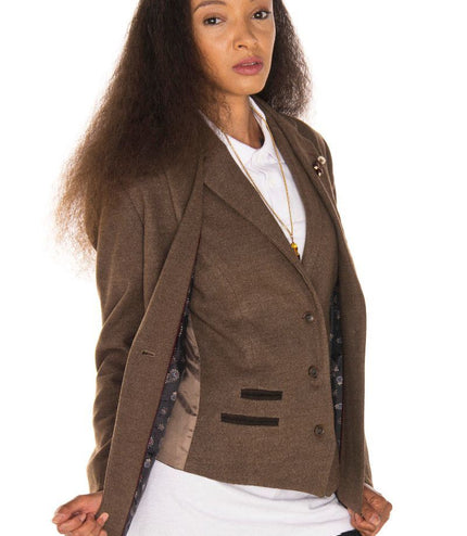 Womens Tweed 1920s Herringbone Light Brown Blazer