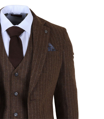 Men's Brown Pinstripe 3 Piece Slim Fit Formal Dinner Suit