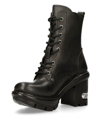 New Rock Gothic Black Leather Biker Boots- Neotyre07X-S1
