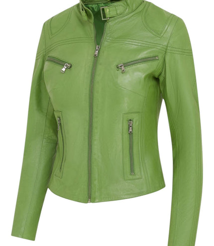 Womens Slim-Fit Leather Biker Jacket-Maldon - Apple