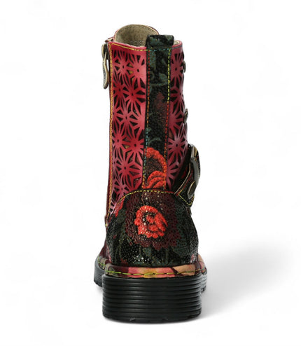 Laura Vita Incaso 36 Red Floral Womens Gothic Victorian Leather Ankle High Boots