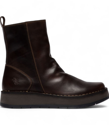 Fly London Womens Dark Brown Reno053Fly Leather Zip Up Platform Comfort Ankle Boots