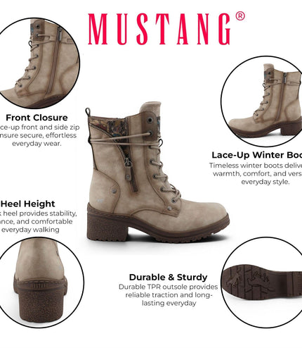 Mustang Women's White Lace-Up Heeled Winter Combat Boots - M0092003