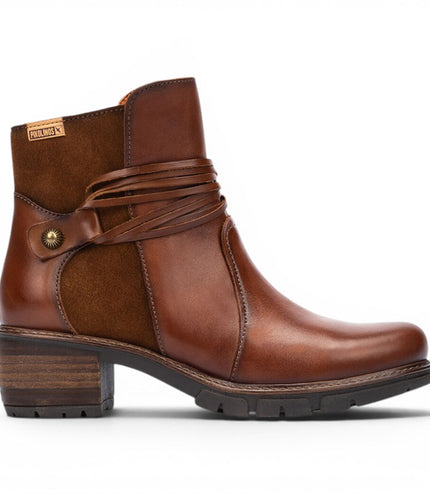Pikolinos Women’s Brown Leather Zipped Heel Ankle Boots - San Sebastia