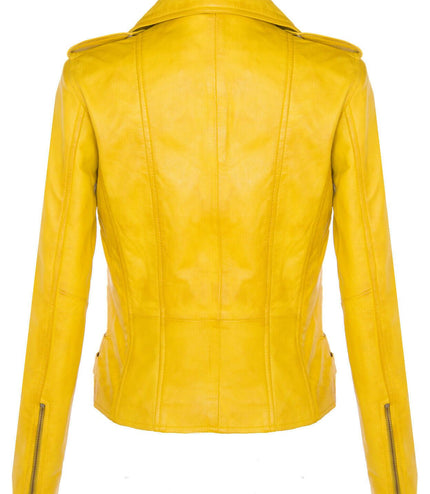 Womens Leather Brando Biker Jacket-Orlando - Yellow