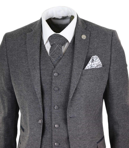 Mens 3 Piece Grey Wool Tweed Vintage Retro Suit