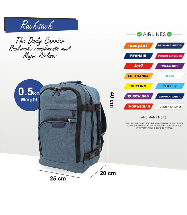 Rucksack Backpack 40x20 x25 cm Underseat Travel Cabin Bag for Easy Jet, Ryanair navy