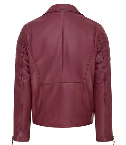 Mens Slim Fit Brando Style Double Cross Zip 100% Leather Biker Jacket - Burgundy
