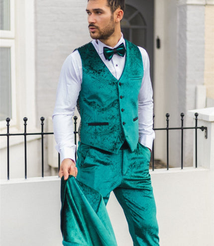 Men's Green 3 Piece Velvet Wedding Tuxedo Formal Suit