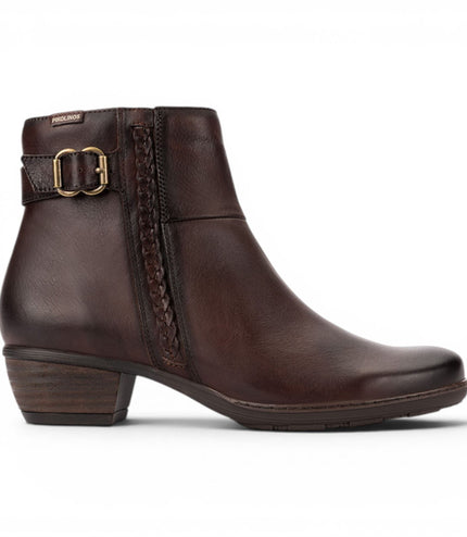 Pikolinos Women's Caoba Red Leather Heel Ankle Boots - Utiel