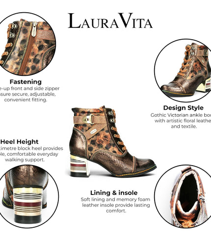 Laura Vita Women's Victorian Floral Bronze Leather Lace-Up Ankle Boots - Idcorao-10