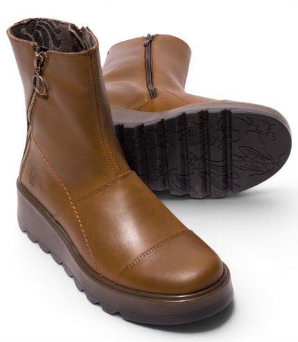 Fly London Women’s Tan Leather Zip-up Platform Ankle Boots - TARP553FLY