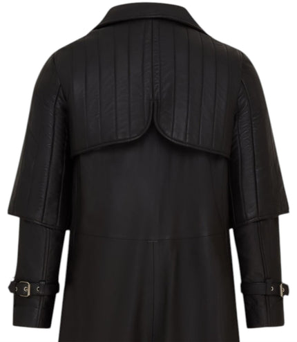 Mens Black Leather Full Length Buckle Gothic Long Trench Coat - Captain