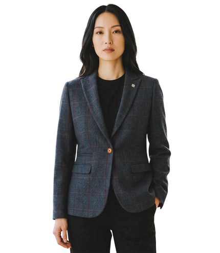 Women's Navy Tweed Blazer Tailored Formal Jacket - Madrid