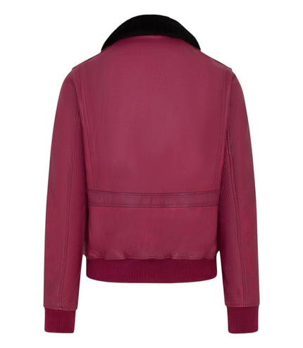 Mens Burgundy Leather Aviator Bomber Jacket - Lunar