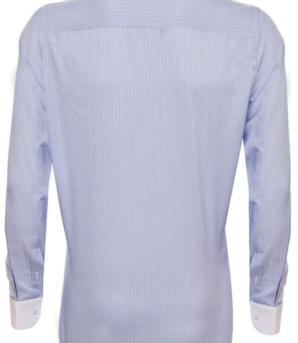 Mens Peaky Blinders Removable Collar Nehru Light Blue Striped Collarless Shirt