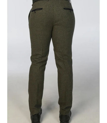 Men's Olive Green Wool Blend Tweed Formal Suit
